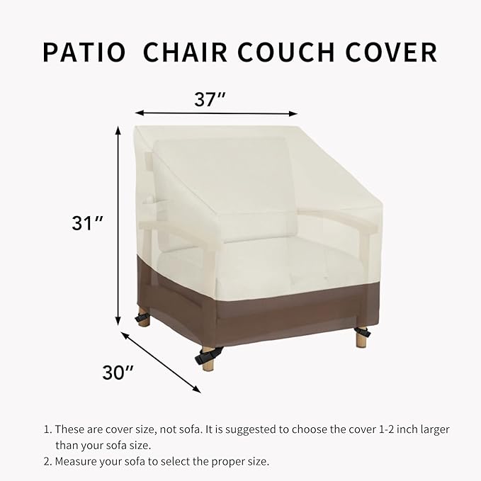 Easy-Going Outdoor Chair Cover Waterproof, Heavy Duty Patio Chair Cover, Windproof Outdoor Furniture Cover with Air Vent (1 Pack-37Wx30Dx31H inch, Beige/Brown)
