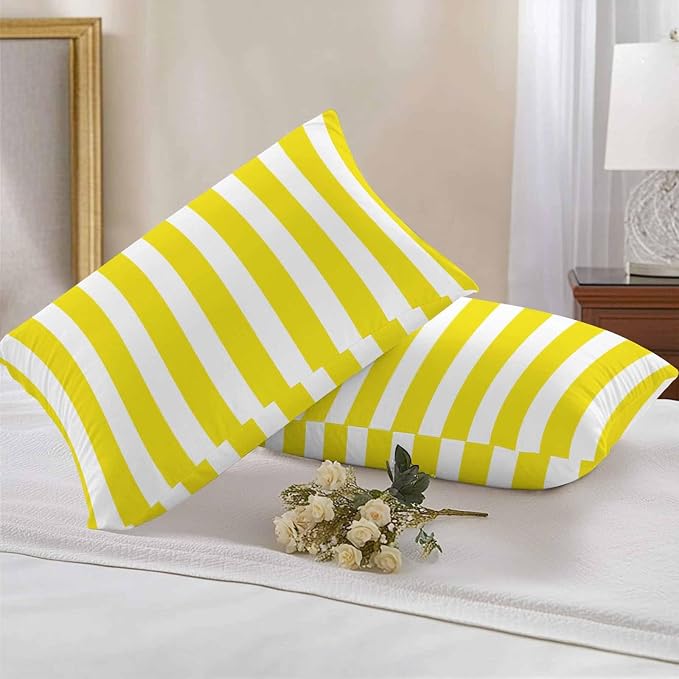 Yellow Striped Outdoor Waterproof Throw Pillow Covers 20x12 Set of 2, Modern Farmhouse Yellow White Stripes Decorative Pillowcases Cushion Pillowcase for Couch Sofa Patio Outside Pillow Protector