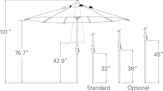 Treasure Garden 9’ Deluxe Auto-Tilt Market Umbrella | Sunbrella® Fade Resistant Fabric | Crank Tilt System | Large Octagon Canopy | Outdoor Patio, Deck, Pool, Backyard | Cast Silver | Black Frame