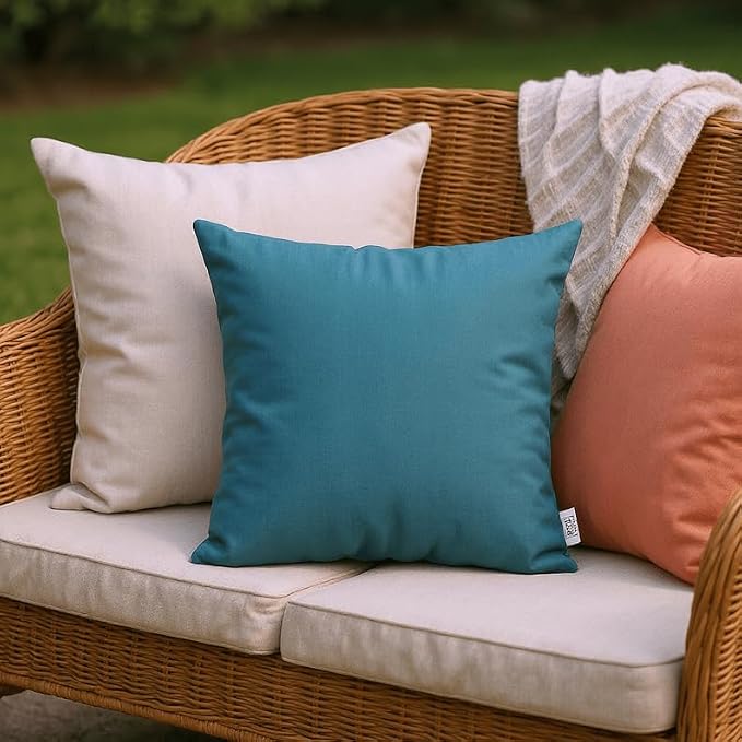 RSH DECOR: Sunbrella Square Throw Pillows Set of 2 | 20" x 20" | Water and Fade-Resistant Performance Fabric | Outdoor Pillow Covers with Down-Alternative Inserts | Spectrum Peacock