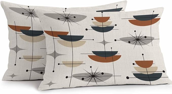 Vandarllin Outdoor Throw Pillows Covers 20x12 inch Set of 2 Waterproof Boho Mid Century Decorative Zippered Cushion Covers for Patio Furniture, Black Orange Geometric Abstract Lumbar Pillowcases
