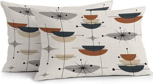 Vandarllin Outdoor Throw Pillows Covers 20x12 inch Set of 2 Waterproof Boho Mid Century Decorative Zippered Cushion Covers for Patio Furniture, Black Orange Geometric Abstract Lumbar Pillowcases