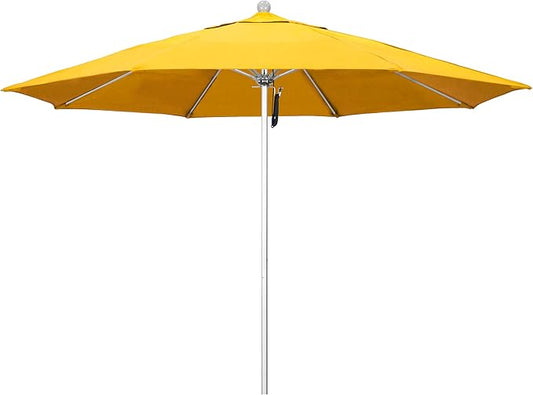 California Umbrella 11Ft Commercial Grade Sunbrella Fabric Market Umbrella, Pulley Lift, Aluminum/Fiberglass, 2mm pole wall, Silver Frame, Sunflower Yellow Fabric