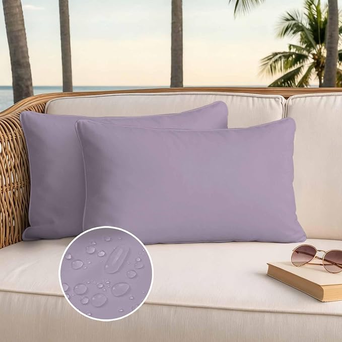 Lumbar Pillow Covers 20x12 Inch Set of 2, Purple Solid Color Waterproof Outdoor Pillow Covers, Aesthetics Contemporary Luxury Decorative Cushion Pillowcases for Couch, Sofa, Bed, Garden, Patio
