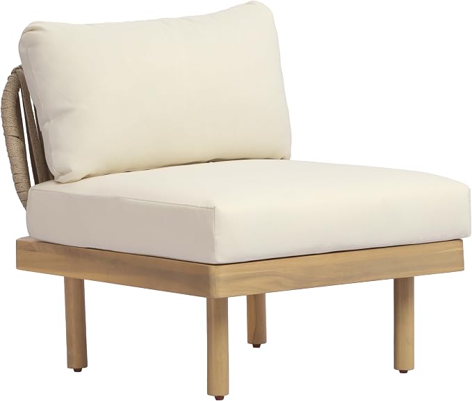 Christopher Knight Home Joan 7 Piece Patio Furniture Set with Slatted Coffee Table, Outdoor Sofa Set with Rope Back & Cushions, Acacia Wood Sectional Conversation Set, Beige+Cream+Light Teak