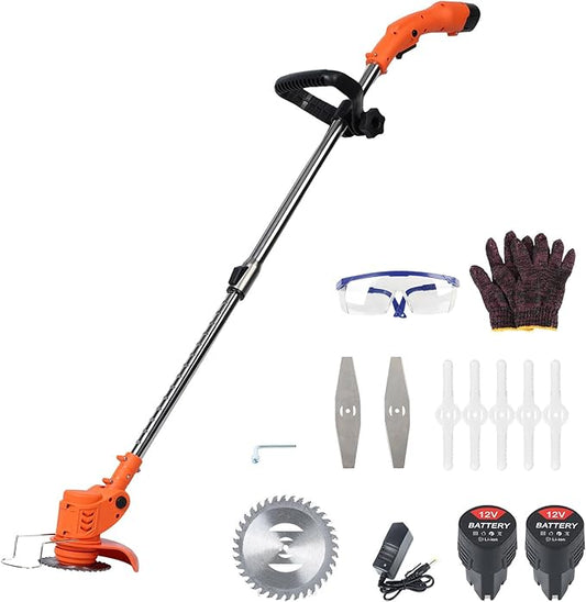 Electric Weed Eater, 3 in 1 Lightweight Push Edger Lawn Mower, 21V Batteries Powered Rechargeable Weed Wacker with Telescopic Rod Adjustable Mover Head, Cordless String Trimmer for Lawn Yard Garden