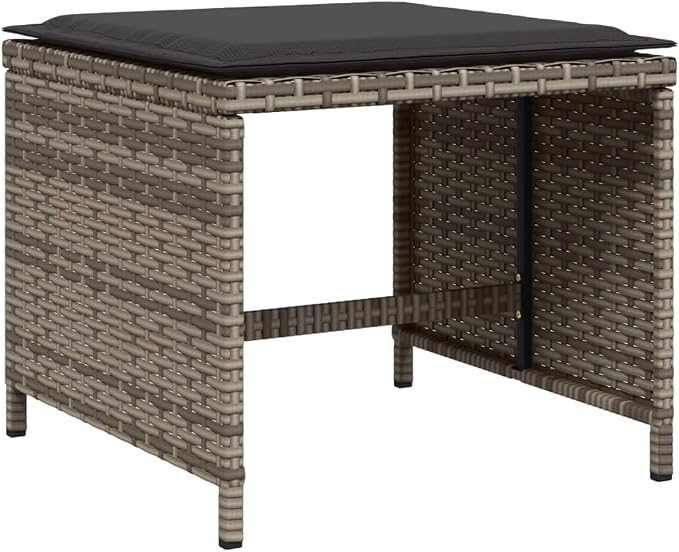13 Piece Patio Dining Set with Cushions Gray Poly Rattan Outdoor Furniture Table and 8 Chairs Folding Backrest Space Saving UV Protected Acacia Wood Top for Garden Backyard Entertaining