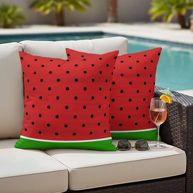 JasmineM Outdoor Pillow Cover 16x16 Inches Set of 2 Watermelon Fruit Waterproof Throw Pillow Covers Red Green Decorative Pillowcases Garden Cushion Case for Patio Couch Sofa