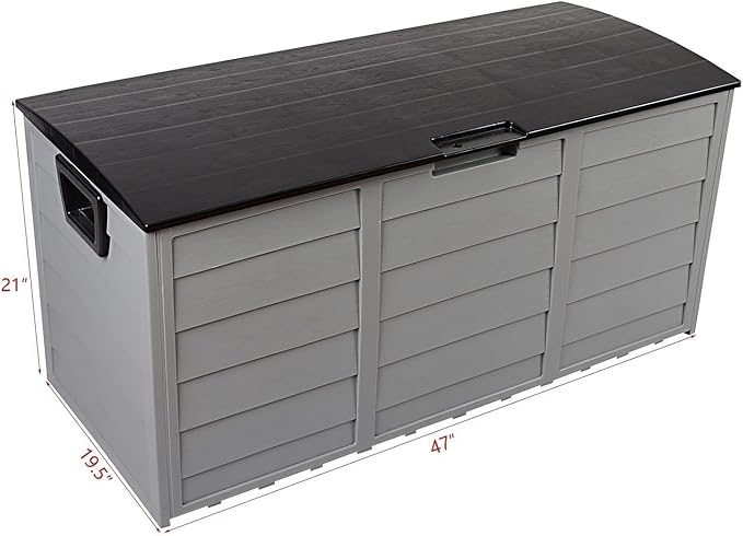 75 Gallon 260L Outdoor Deck Plastic Storage Box for Outdoor Pillows, Pool Toys, Garden Tools, Furniture and Sports Equipment | Water-Resistant | Grey | Lockable Seat