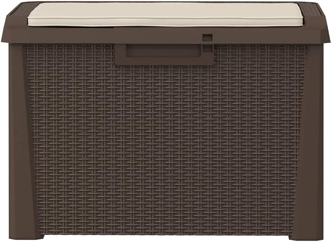 Large Brown Polypropylene Garden Storage Box with 125 Liters Capacity, Outdoor Indoor Storage Solution for Cushions Blankets and Gardening Tools, Durable Weather-Resistant