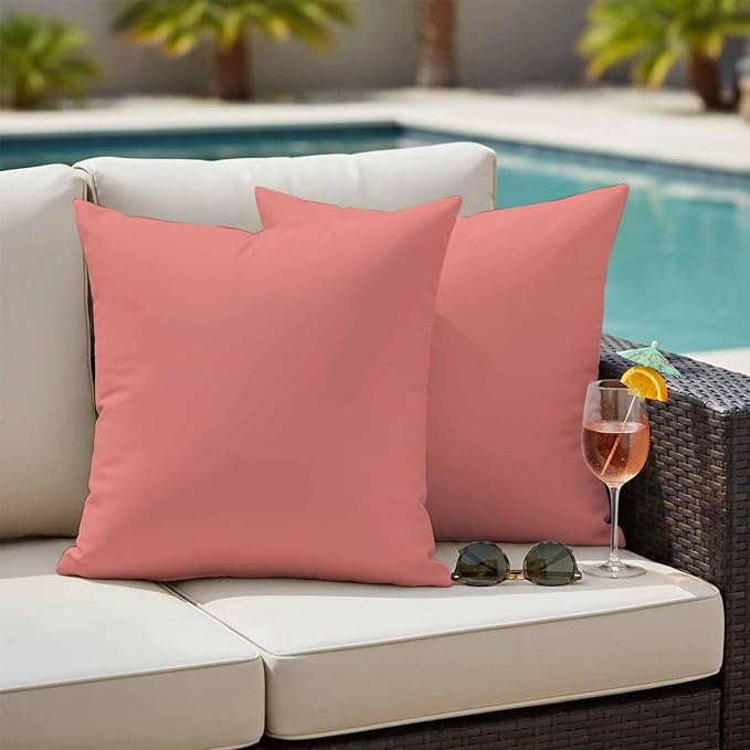 Peach Solid Outdoor Pillow Covers Set of 2 Waterproof Throw Pillow Cover Decorative Cushion Cases for Patio Porch Garden 24X24 Inch