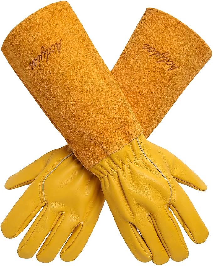 Acdyion Thorn Proof Gardening Gloves for Men & Women,yellow,XL | Long Puncture-resistant Cowhide Leather Gauntlets for Rose Pruning, Cacti, and Yard Work