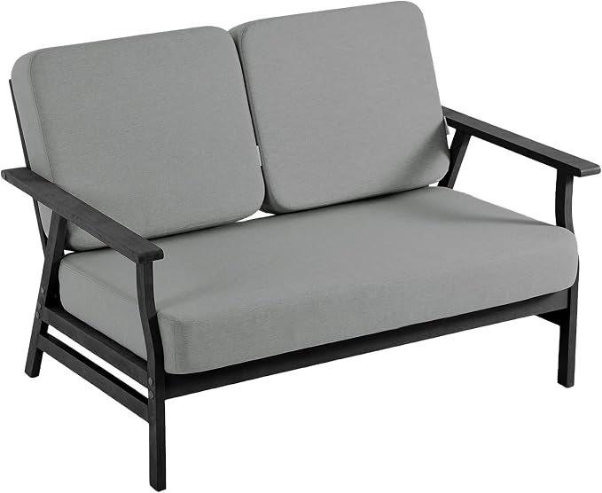 3 Pieces Patio Furniture Sets, Black Wood Outdoor Sectional Furniture with Coffee Table, 5 Seats Patio Sofa Couch Conversation Set for Backyard Deck - Gray