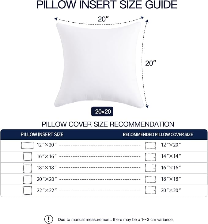 20x20 Outdoor Pillow Inserts Set of 4 Large Size Waterproof Square White DecorativeThrow Pillow Inserts for Indoor Couch Sofa Beds Cushions Outdoor Patio Furniture Cushions