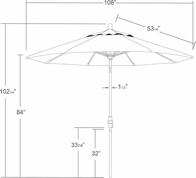 California Umbrella 9' Round Crank Lift, Collar Tilt, Aluminum Pole, Fiberglass Rib Patio Umbrella, Bronze Finish, Sunbrella Bay Brown