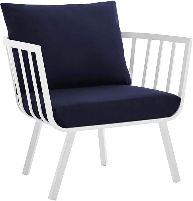 Modway Riverside 5 Piece Outdoor Patio Aluminum Set in White Navy