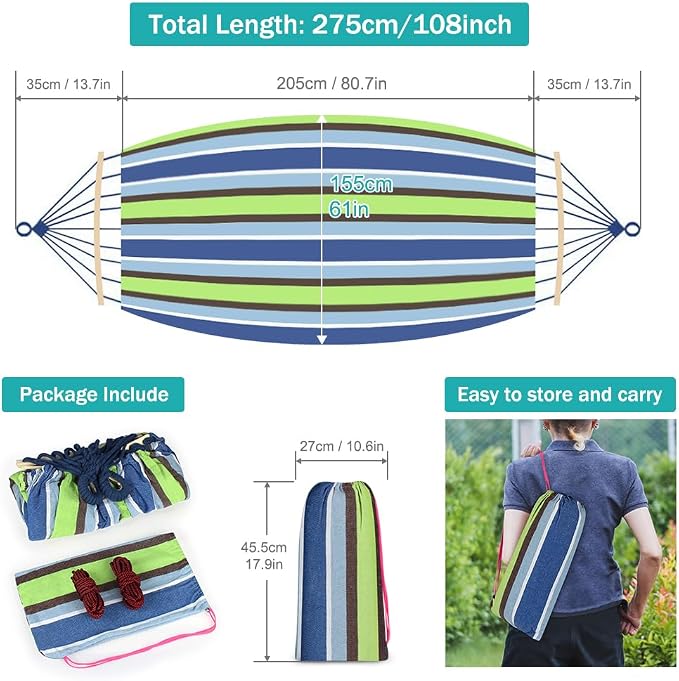 MOSFiATA Hammocks Portable Camping Hammock Upgraded 550lb Comfortable Fabric Hammock with Two Anti Roll Balance Beam and Sturdy Tree Straps for Camping, Patio, Backyard, Outdoor （Light Green）