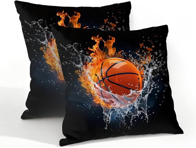 20x20 Inch Outdoor Pillow Covers Set of 2 Waterproof Throw Pillow Covers Decorative Couch Cushion Covers Basketball in Fire Square Pillowcases Protectors for Patio Garden Sofa