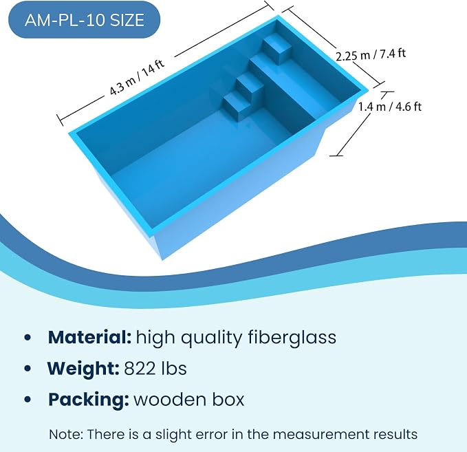 Versatile Fiberglass Pools Inground Pools - Excellence Prefab Pools with 10 Styles and Customization Options (14.1' x 7.38' x 4.59')