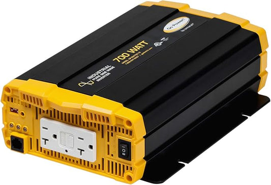 Go Power! GP-ISW700-700W Industrial Pure Sine Wave Inverter, 12V to 120V AC, Dual GFCI Outlets, PowerSave Mode, Overload Protection, Low-Profile Design, Ideal for Appliances & Sensitive Electronics