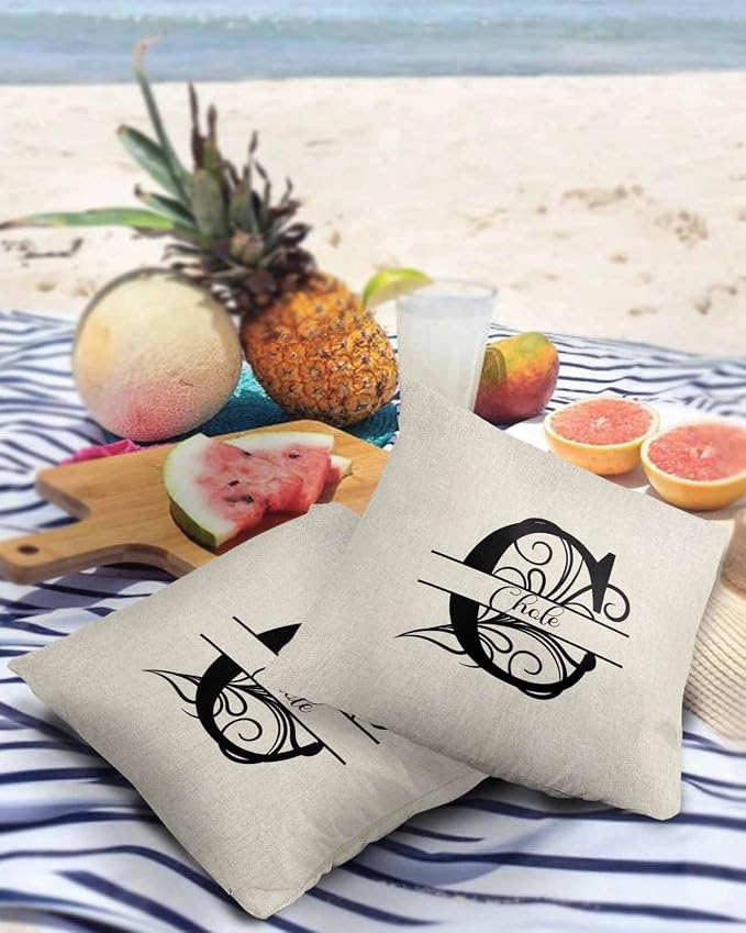 Personalized Gifts for Women/Men, Custom Pillow Case with Name Outdoor Waterproof Pillowcase, Letter C Customized Pillow Cases for Patio, Monogram Words Customs Pillow Cover 18" x 18", 2 Pcs