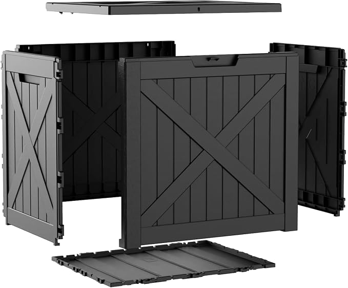 EasyUp 35 Gallon Deck Boxes Outdoor Waterproof, Weatherproof Outdoor Deck Box, Lockable Resin Storage Bench For Patio Cushions, Garden Tools And Pool Accessories, Black