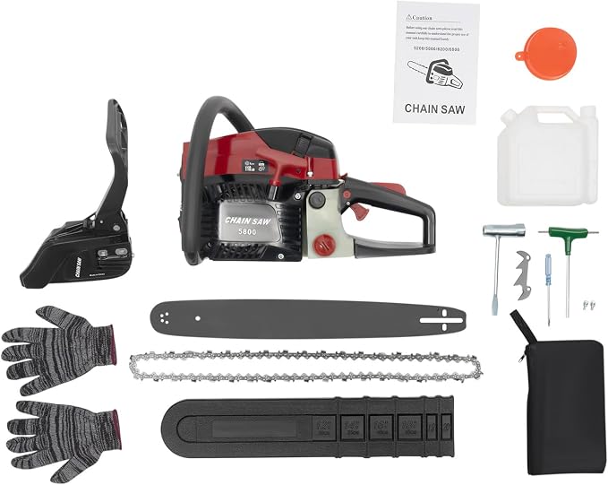 20 Inch Gasoline Chainsaw,58CC 2-Stroke Gas Powered Chain Saw Single Cylinder,2 Cycle Engine, Self-reset Pull Start Chain Saws For Wood Cutting,Forest Felling,Tree Pruning,And Shrub Pruning