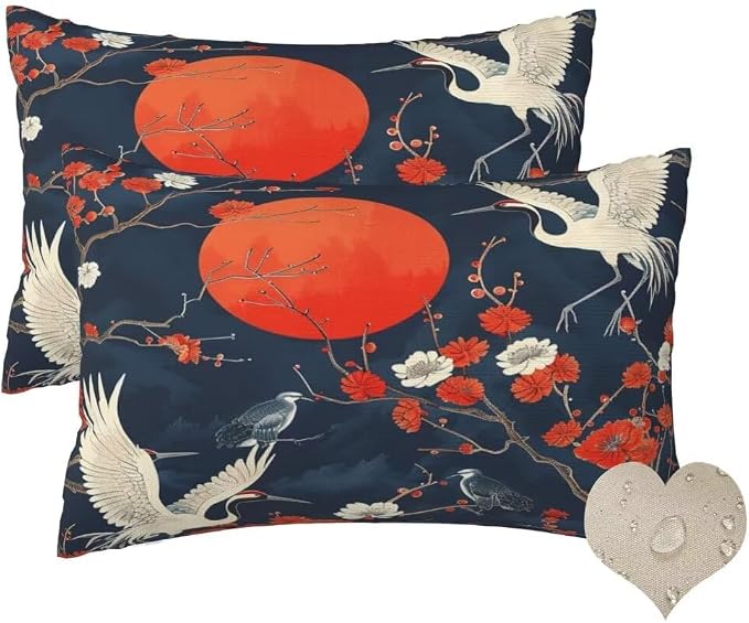 Outdoor Pillows Waterproof Set of 2 Outdoor Pillow Covers 16x24 Inch, Japan Throw Pillows China Pillow Covers, Summer Garden Decorative Pillows Outdoor Pillows for Patio Furniture Car Home Decor-hs429