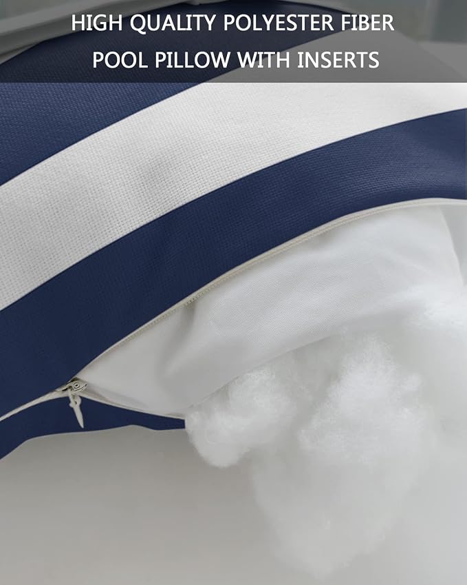 Navy and White Striped Outdoor Pillows with Insert Waterproof Classic Navy Blue White Patio Pillows with Adjustable Strap Decorative Head Recliner Lounger Chair Throw for Patio Furnitures, 1 Pack