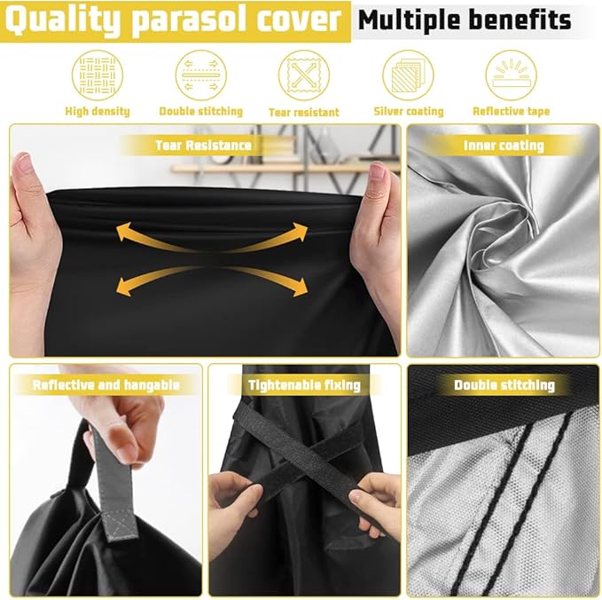 Patio Umbrella Cover Waterproof Umbrella Covers for Outdoor Umbrellas 7ft to 11ft, Durable 420D Polyester Fabric Patio Parasol Umbrella Cover Market Covers Windproof Anti-UV with Zipper, Black