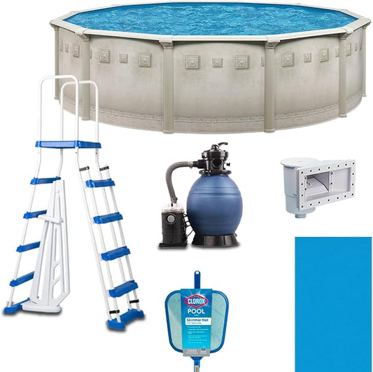 WaterThat Steel Frame Above-Ground Pool Kit, DIY Family Size Backyard Pool with Sand Filter Pump, Ladder, Liner, Skimmer, and Net (Laredo, 15' x 52")