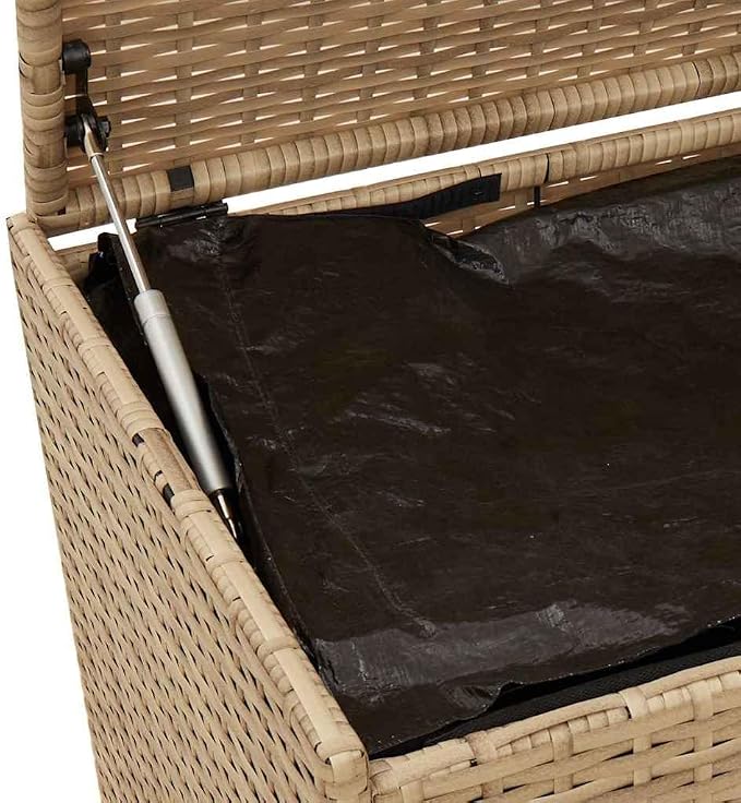 Rectangular Garden Storage Box 70.9 x 35.4 Inches, Mix Beige PE Rattan, 984 Liter Capacity, Powder-Coated Steel Frame with Gas Springs