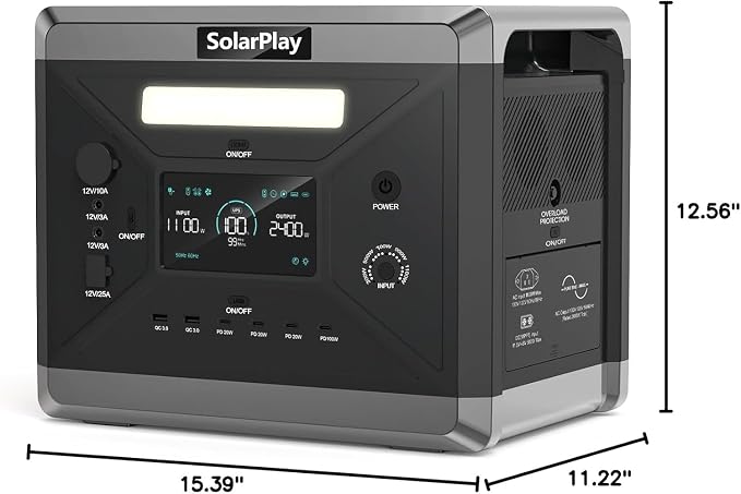 SolarPlay 2400W Portable Power Station, Solar Generator 2160Wh with LFP Battery, 1.5Hrs Fast Charging Emergency Power Station for Camping RV Home (Solar Panel Optional)