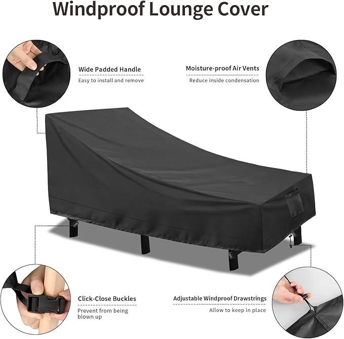 PureFit Outdoor Chaise Lounge Cover, Lounge Chair Covers Waterproof Patio Furniture Lounge Chair Cover, UV Resistant & Weatherproof, 2 Pack, 84" L x 32" W x 32" H Inches, Black