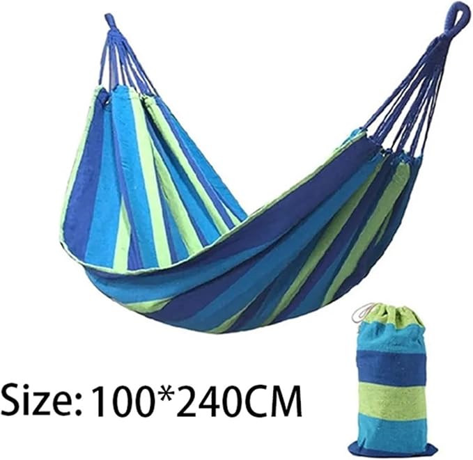 Double Hammock 2 Person Canvas, with Tree Straps for Patio Garden Backyard Outdoor and Indoor (Red, Blue)