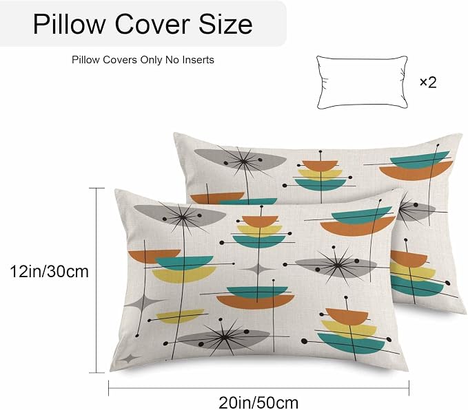 Vandarllin Outdoor Throw Pillows Covers 20x12 inch Set of 2 Waterproof Boho Mid Century Decorative Zippered Cushion Covers for Patio Furniture, Yellow Orange Geometric Abstract Lumbar Pillowcases