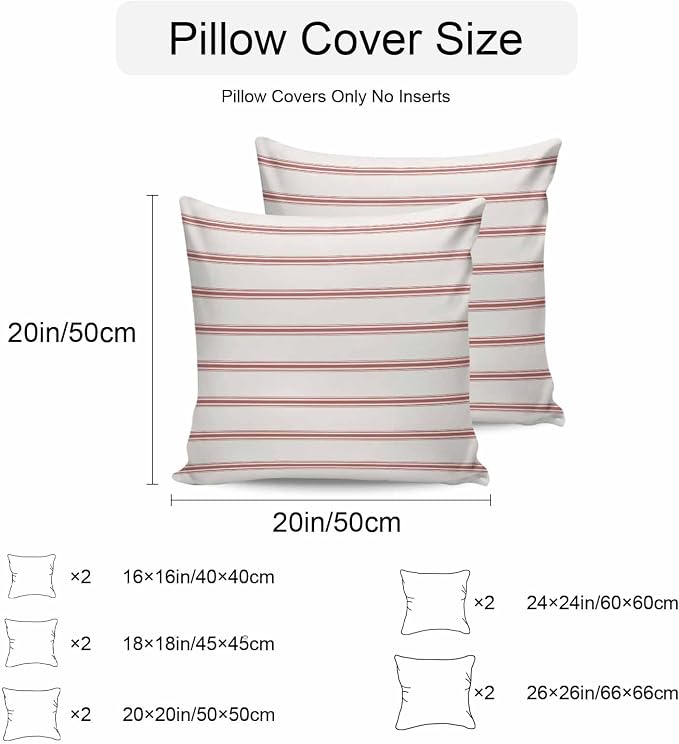 Vandarllin Outdoor Throw Pillows Covers 20x20 inch Set of 2 Waterproof Red Stripes Decorative Zippered Cushion Covers for Patio Furniture, Abstract Lines Striped Lumbar Pillowcases