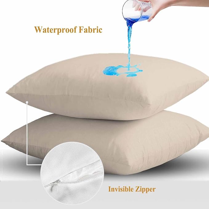 Throw Pillow Covers 26x26 Inch Set of 2, Beige Pure Color Waterproof Outdoor Pillow Covers, Aesthetics Contemporary Modern Decorative Cushion Pillowcases for Couch, Sofa, Bed, Garden, Patio