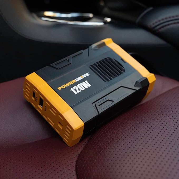 PowerDrive PWD120 120 Watt Power Inverter Slim 12v DC to 110v AC with Outlet and 2 USB Ports