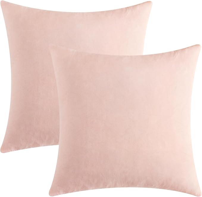 Outdoor Waterproof Throw Pillow Covers Light Pink 16x16 Set of 2 | Decorative Farmhouse Linen Pillowcases Solid Cushion Cases for Patio Tent Balcony Couch Sofa Living Room