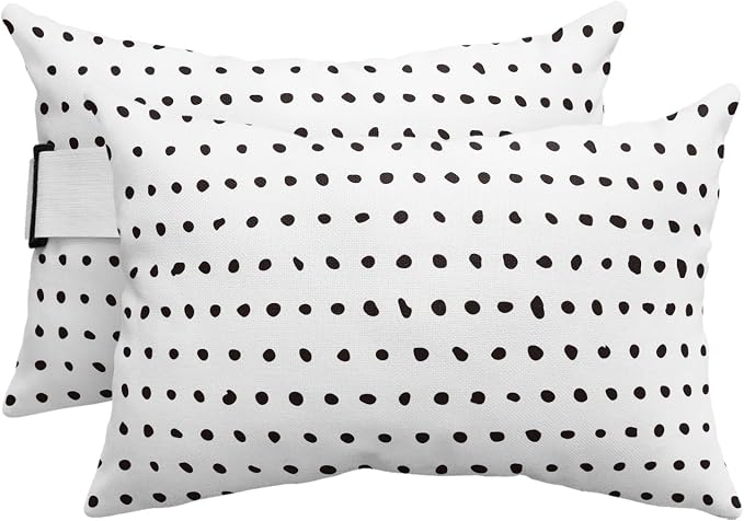Chaise Lounge Headrest Pillow 2 Pack, White Waterproof Chair Pillows with Insert & Adjustable Elastic Strap for Beach Recliner, Abstract Black Polka Dot Geometric Minimalist Art Outdoor Patio Pillow