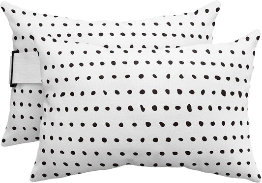 Chaise Lounge Headrest Pillow 2 Pack, White Waterproof Chair Pillows with Insert & Adjustable Elastic Strap for Beach Recliner, Abstract Black Polka Dot Geometric Minimalist Art Outdoor Patio Pillow