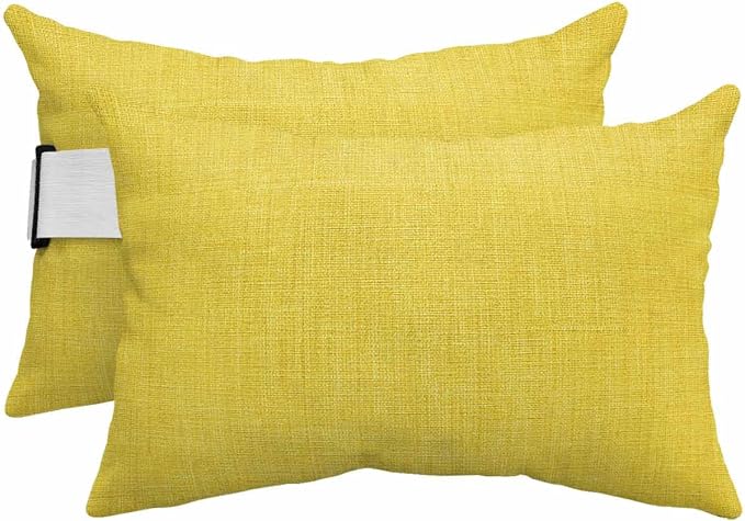 Outdoor Pillow for Chaise Lounge Chair Yellow Rustic Vintage Burlap Texture Outdoor Pillows Waterproof with Adjustable Strap Headrest Lumbar Pillows for Garden Patio Furniture 2 Pack 12" x 20"