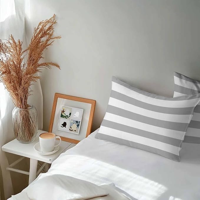 Outdoor Waterproof Throw Pillow Covers Set of 2 Grey White Stripe Lumbar Pillowcases 20x12 Inches Simple Style Striped Decorative Pillows Cushion Case Patio Pillows for Couch Bed Chair Garden