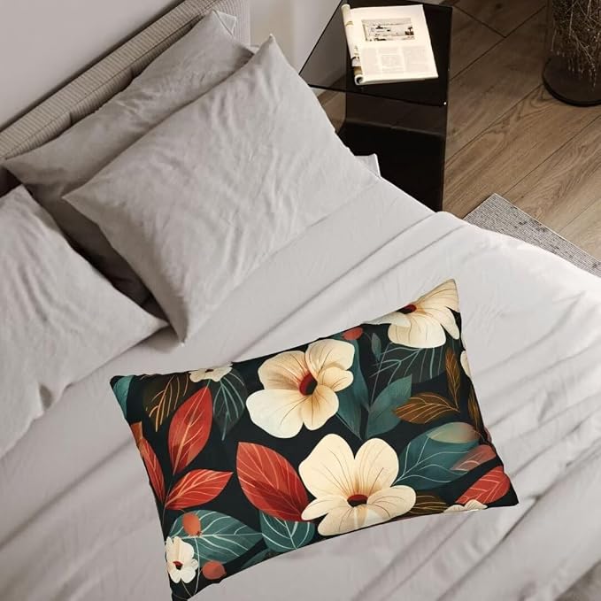 Throw Pillow Covers 24 x 35 Pillow Covers Set of 2 Couch Pillows for Living Room, Flower Throw Pillows with Invisible Zipper, Linen Accent Pillows Decorative Pillow Covers Farmhouse Decor, Plant J341