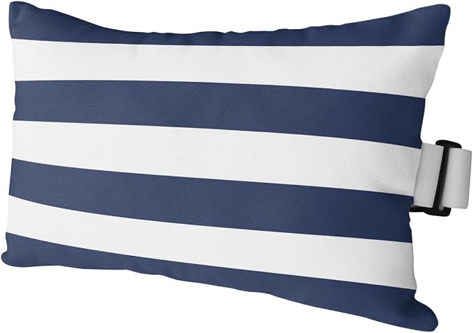 Navy and White Striped Outdoor Pillows with Insert Waterproof Classic Navy Blue White Patio Pillows with Adjustable Strap Decorative Head Recliner Lounger Chair Throw for Patio Furnitures, 1 Pack