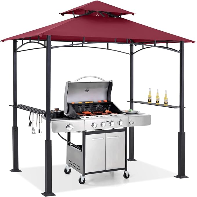 ABCCANOPY 8x5 Grill Gazebo - Outdoor BBQ Canopy Shelter with Led Light for Patio Backyard Grilling (Burgundy)