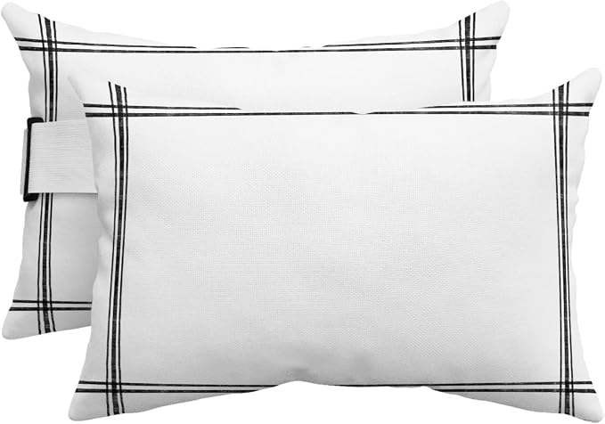 Outdoor Pillows Covers with Inserts Solid Color White Waterproof Recliner Pillow with Adjustable Strap Throw Pillows for Patio Furniture Pool Lounge Chair, 11x16 inch, 2PCS