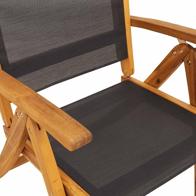 7 Piece Patio Dining Set Solid Acacia Wood with Extendable Table 59-79 Inches and 6 Folding Chairs Adjustable 5 Positions for Garden Terrace Backyard Outdoor Use