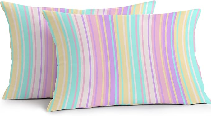 Pink Aqua Stripes Outdoor Pillow Covers 20x12 Inch Lumbar Pillow Covers Set of 2 Waterproof Decorative Throw Pillow Cases Geometric Yellow Geometric Cushion Covers for Patio Furniture Garden Couch
